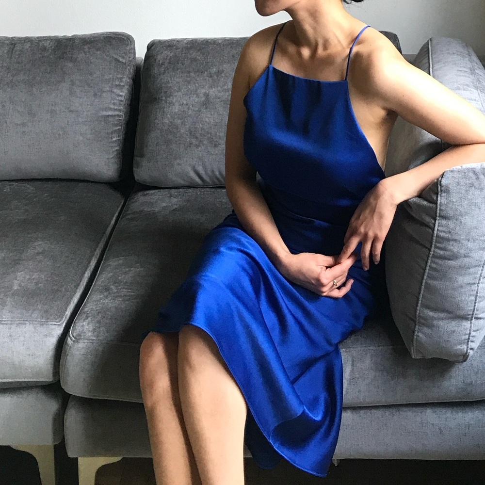 Jason Wu Pre-Fall 2017 Blue Silk Backless Midi Dress